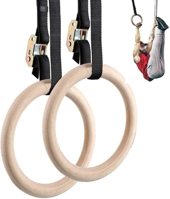 Roman Ring Gymnastics 32mm Wooden Gym Rings Customized Durable Universal Wooden Ring Fitness Foldable Strap Wooden Drum Hoops