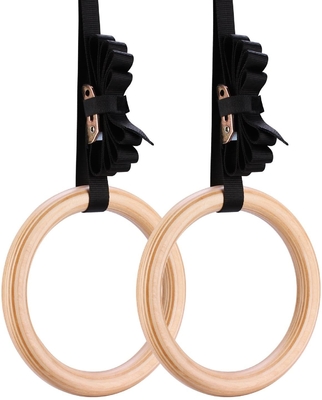 Roman Ring Gymnastics 32mm Wooden Gym Rings Customized Durable Universal Wooden Ring Fitness Foldable Strap Wooden Drum Hoops